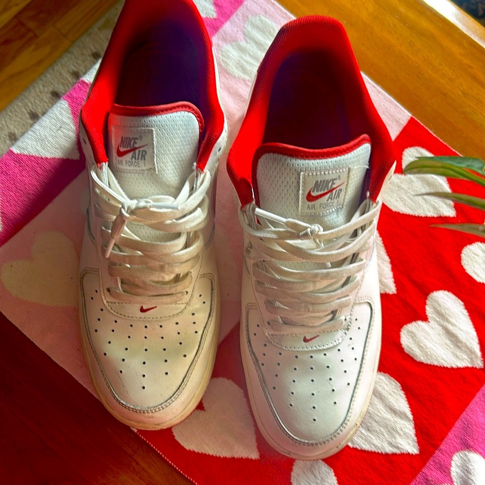 Red and white Air Force 1’s good condition size 12